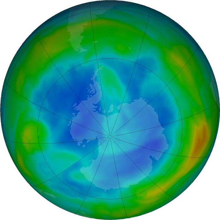 Antarctic ozone map for 06 July 2023